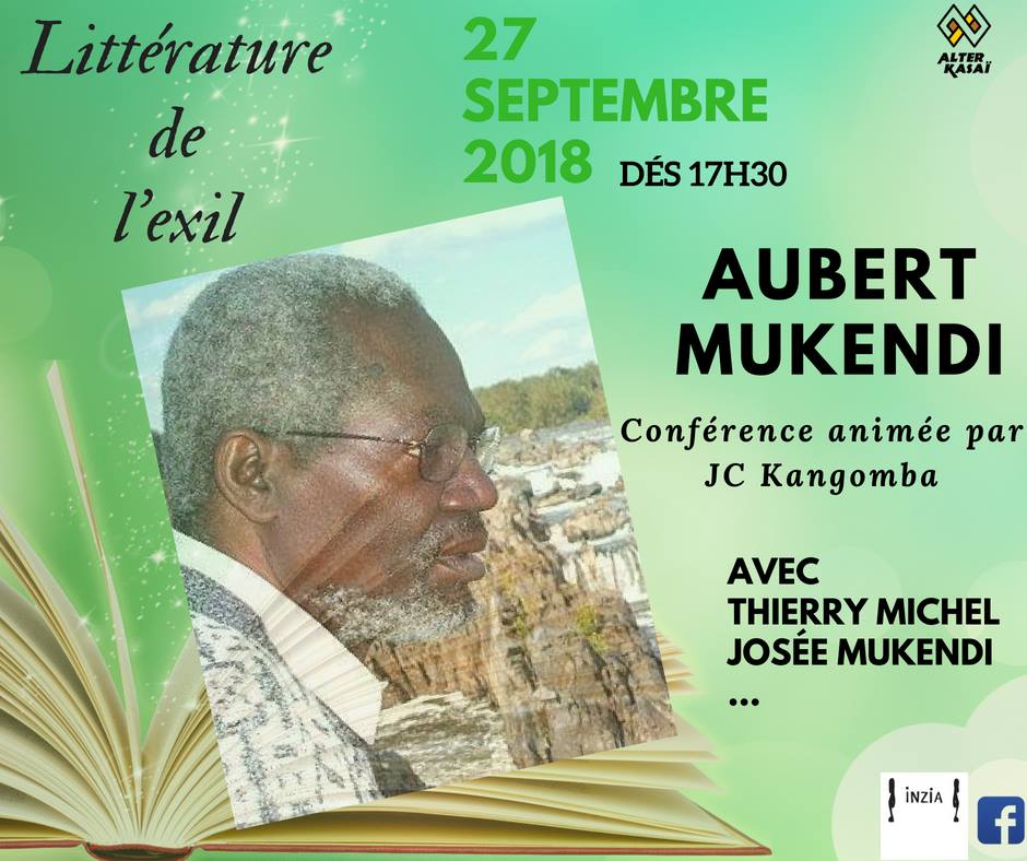 Affiche de la conférence « Littérature de l'exil » consacrée à Aubert Mukendi, 27 septembre 2018
